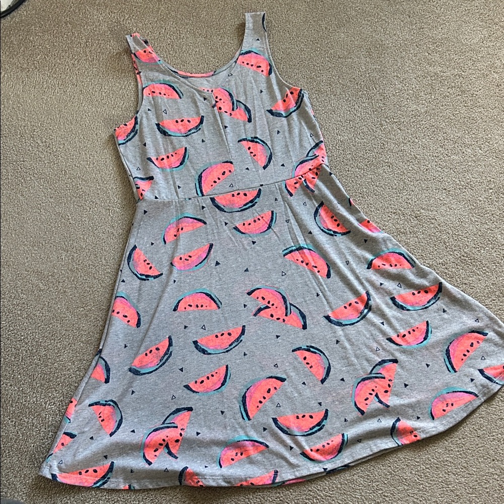 Gray Tank Dress with Pink Watermelon Print